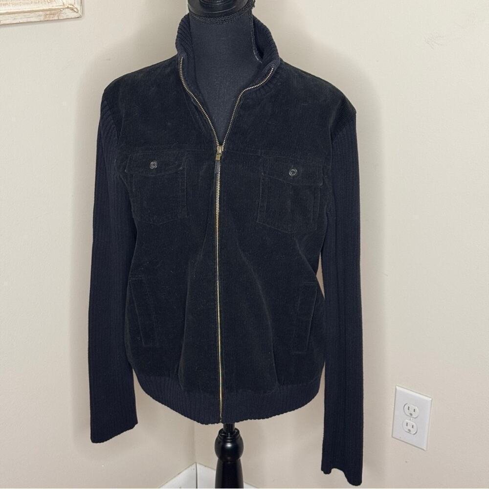 Ralph Lauren Women’s Mock Neck Black Corduroy Knit Jacket Size L